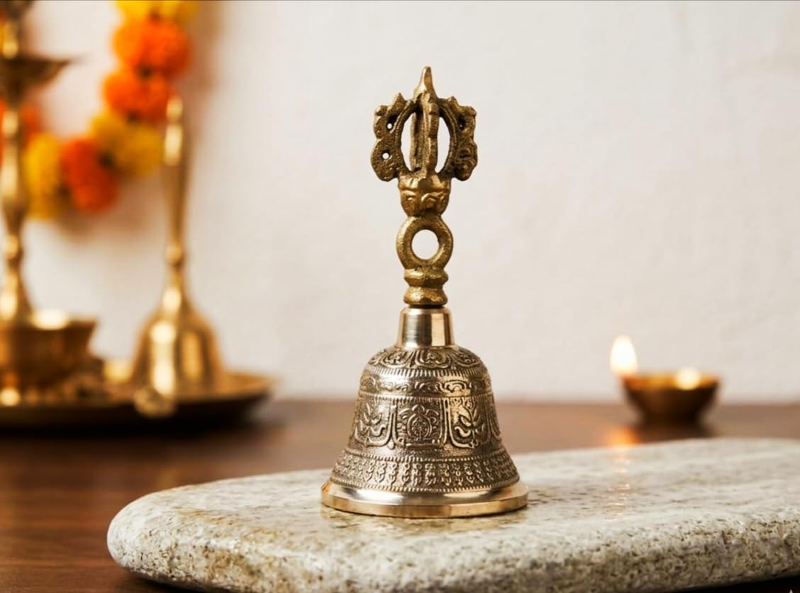 Blissful decor Presents Antique Tibetan Brass Bell Religious