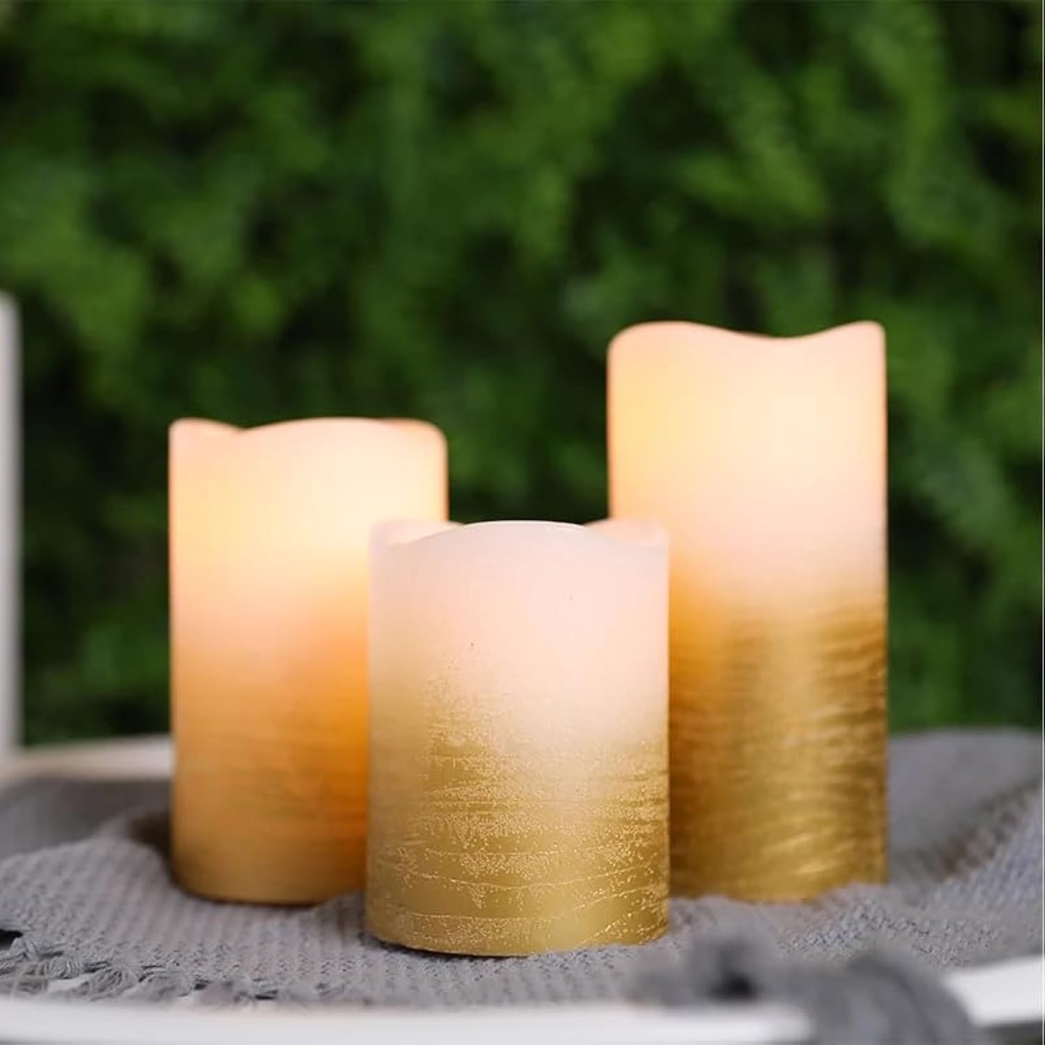 Gradient Silver Flameless Candles (Set of 3) – Real Wax LED Pillar Candles with 6-Hour Timer, Battery Operated – Flickering Flames for christmas decoration, Weddings, Bedroom & Outdoor Decor