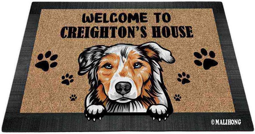 Personalized Welcome to Dog House Doormat with Cartoon Lovely Peeking Puppy Beagle Custom Door Mats for Home Decor 23.6 x 15.7 Inch