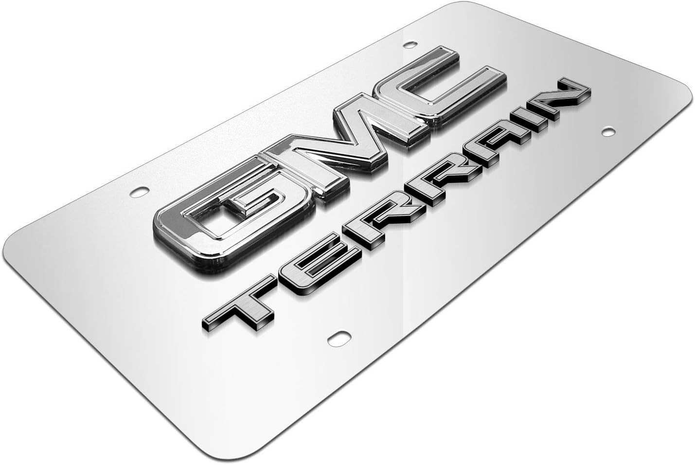 iPick Image Made for GMC Terrain 3D Dual Logo Mirror Chrome Stainless Steel License Plate