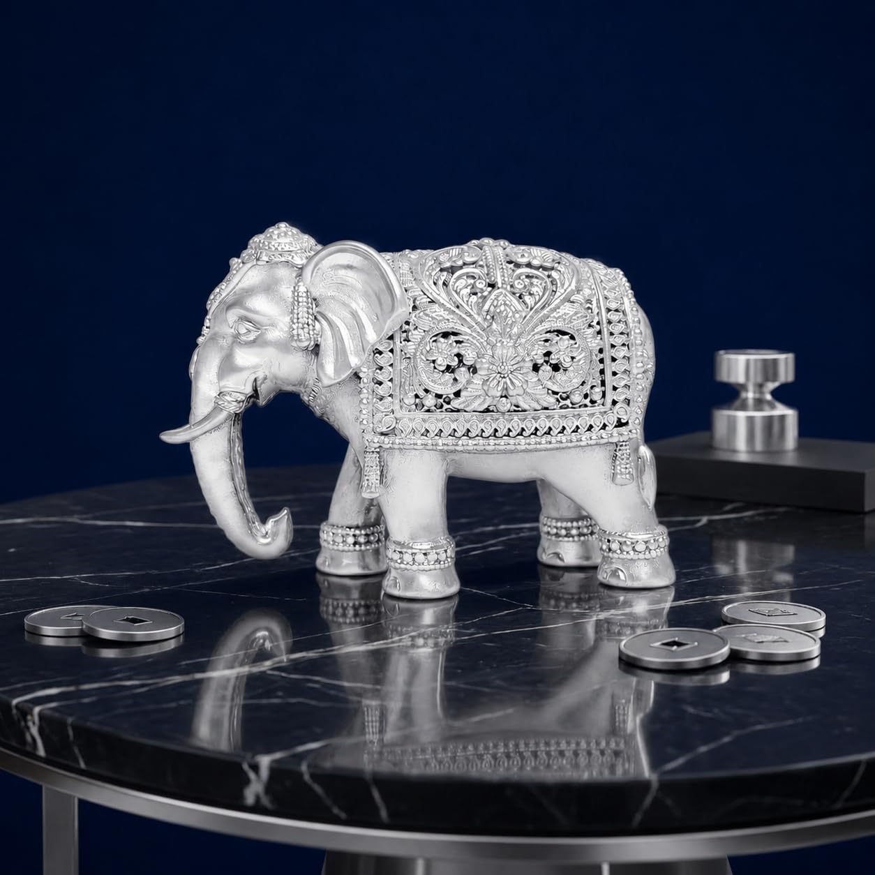 999 Silver Plated Elephant Trunk Down Idol on 100% Brass Base | Elephant Showpiece for Home, Office Desk, Vastu & Feng Shui Decor | Symbol of Wisdom, Strength & Stability | 6.5 x 3 x 4.5 cm | 65 g-picture-18