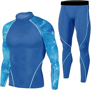 ZYYM Compression Set Men Long Sleeve Compression Shirt and Pants Top Long Sleeve Sports Tight Base Layer Quick Dry Fitness Suit for Men Men’s Compression Underwear Set Quick Dry Sports T Shirt