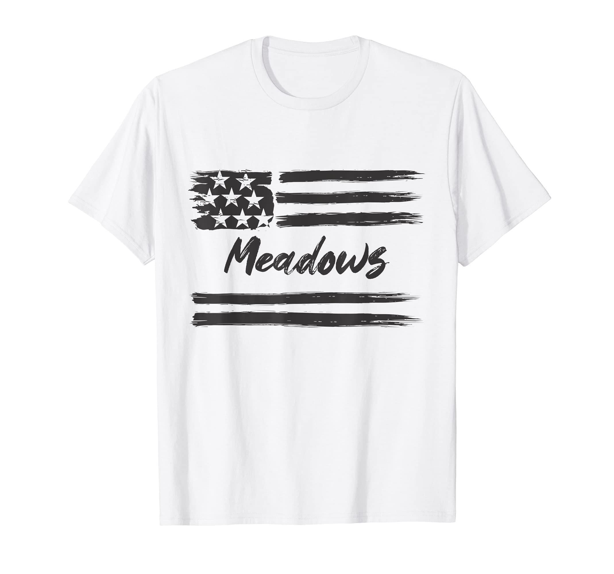 Meadows - Personalized Name, Stars and Stripes, USA Flag T-Shirt, White