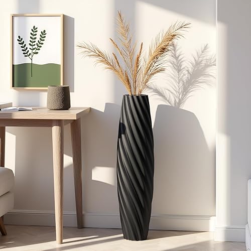 Miniatura 6 de Jarrón alto de piso de 27.5 pulgadas, florero decorativo grande para sala de estar, oficina, chimenea, decoración del hogar, resina negra