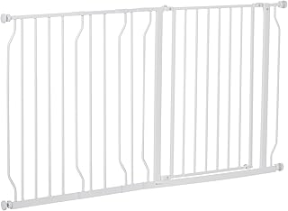PawHut Dog Gate Wide Stair Gate w/ Door Pressure Fit Pets Barrier for Doorway, Hallway, 76H x 75-145W cm - White