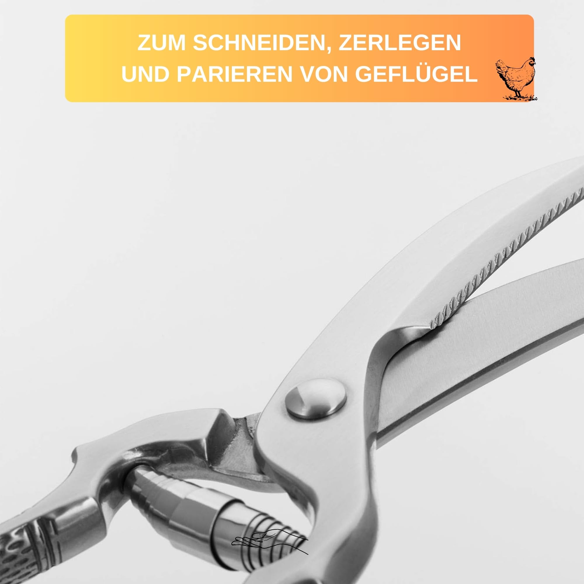 Thiru Premium Geflügelschere - Küchenschere für Profis - Kinderleichter Federmechanismus für Rechts- und Linkshänder - Fleischschere mit Sicherheitsverschluss & Aufbewahrungshülle