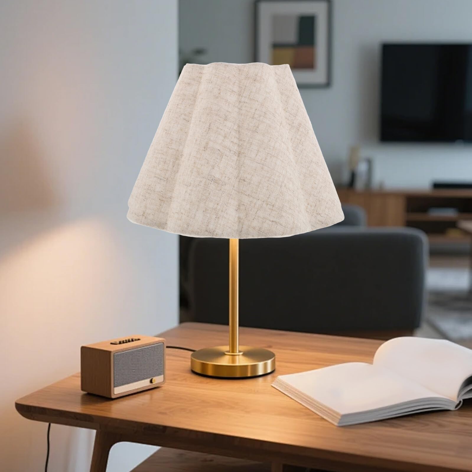 BESPORTBLE Paralume Plissettato a Tamburo Effetto Iuta Beige con Struttura in Metallo, Diffusore Luce Morbida per Lampade da Tavolo da Terra, Adatto per Camera da Letto e Soggiorno