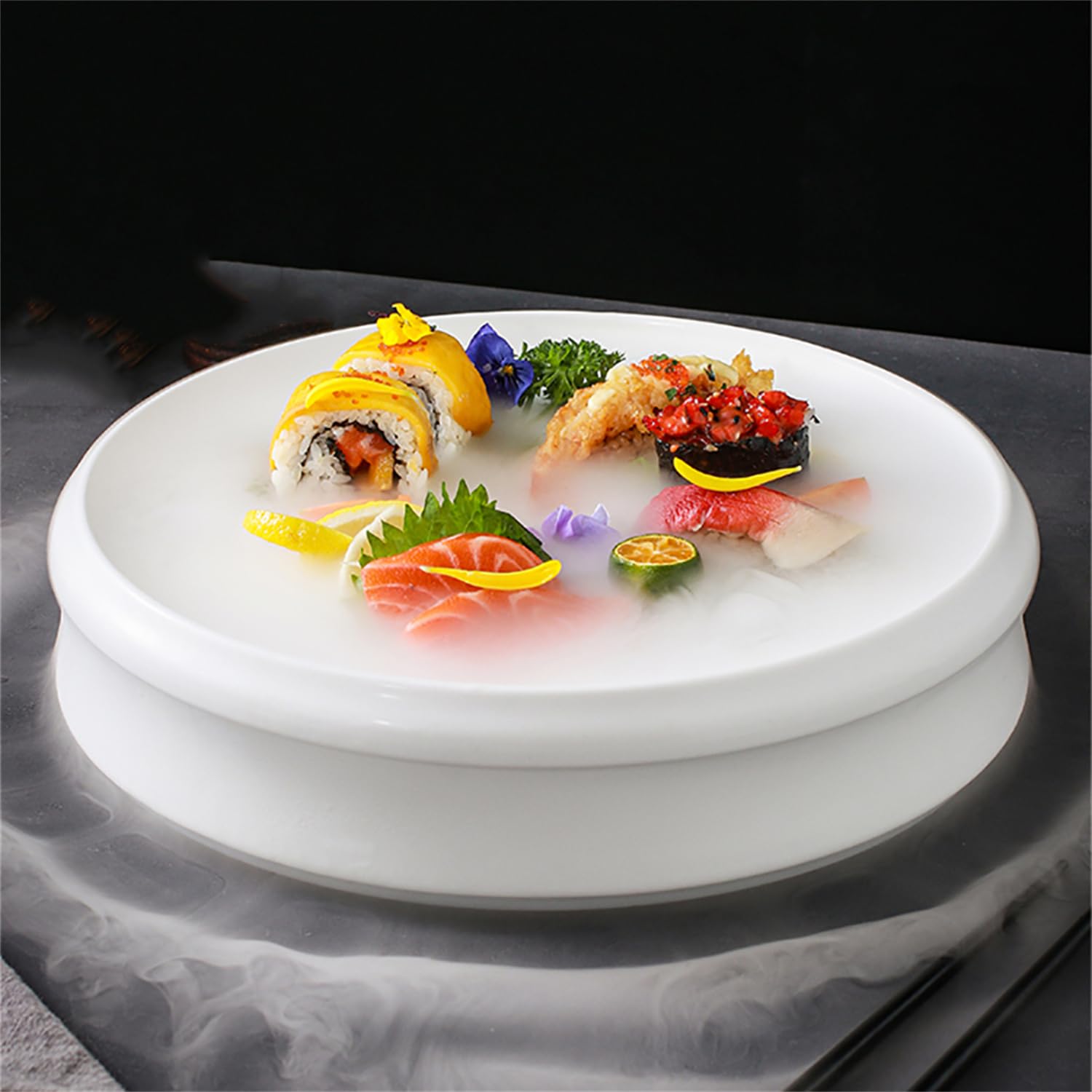 Assiette de Service en céramique pour Sashimi à la Glace carbonique