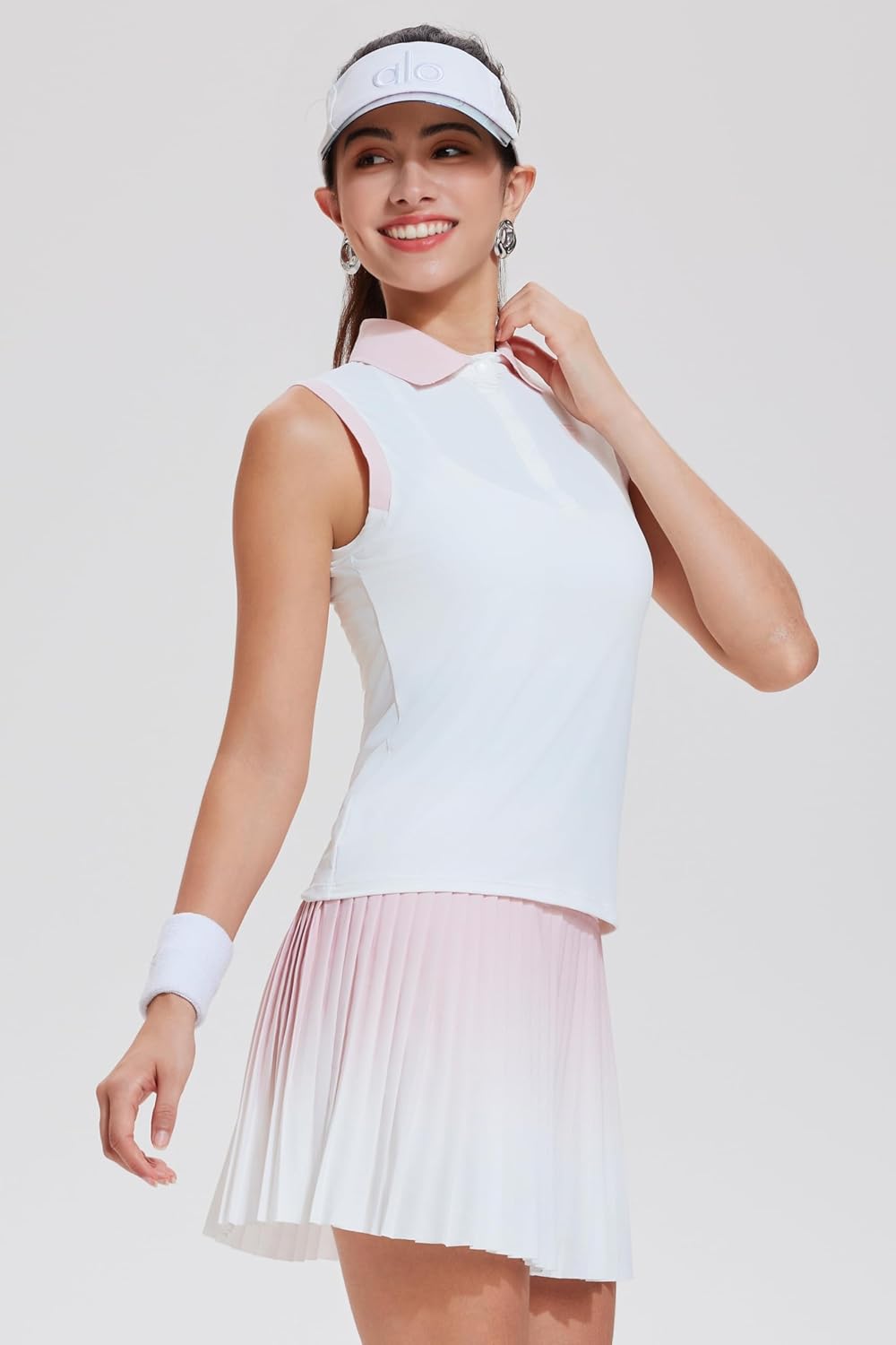 AFZ Women's Two Piece Tennis Skirt Sets Polo Sleeveless Ombre Pleated Pickleball Golf Outfits with Shorts and Pockets - Image 4