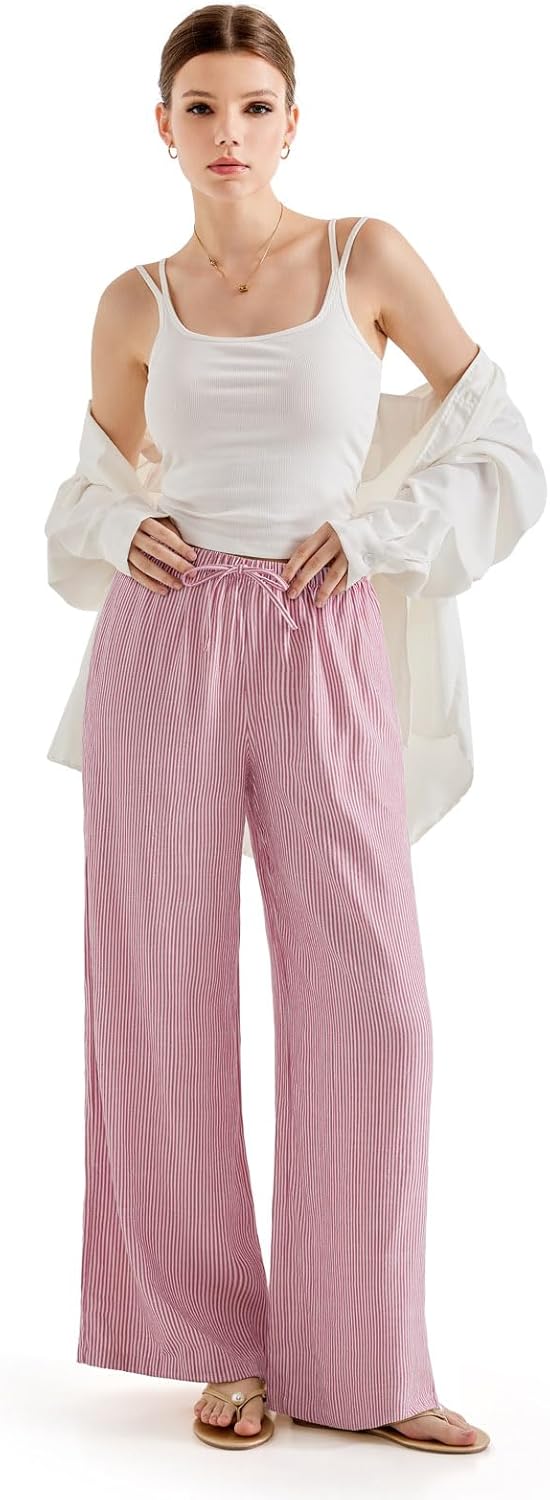 SUUKSESS Women Wide Leg Linen Pants with Pocket High Waisted Lounge Palazzo Pant - Image 5