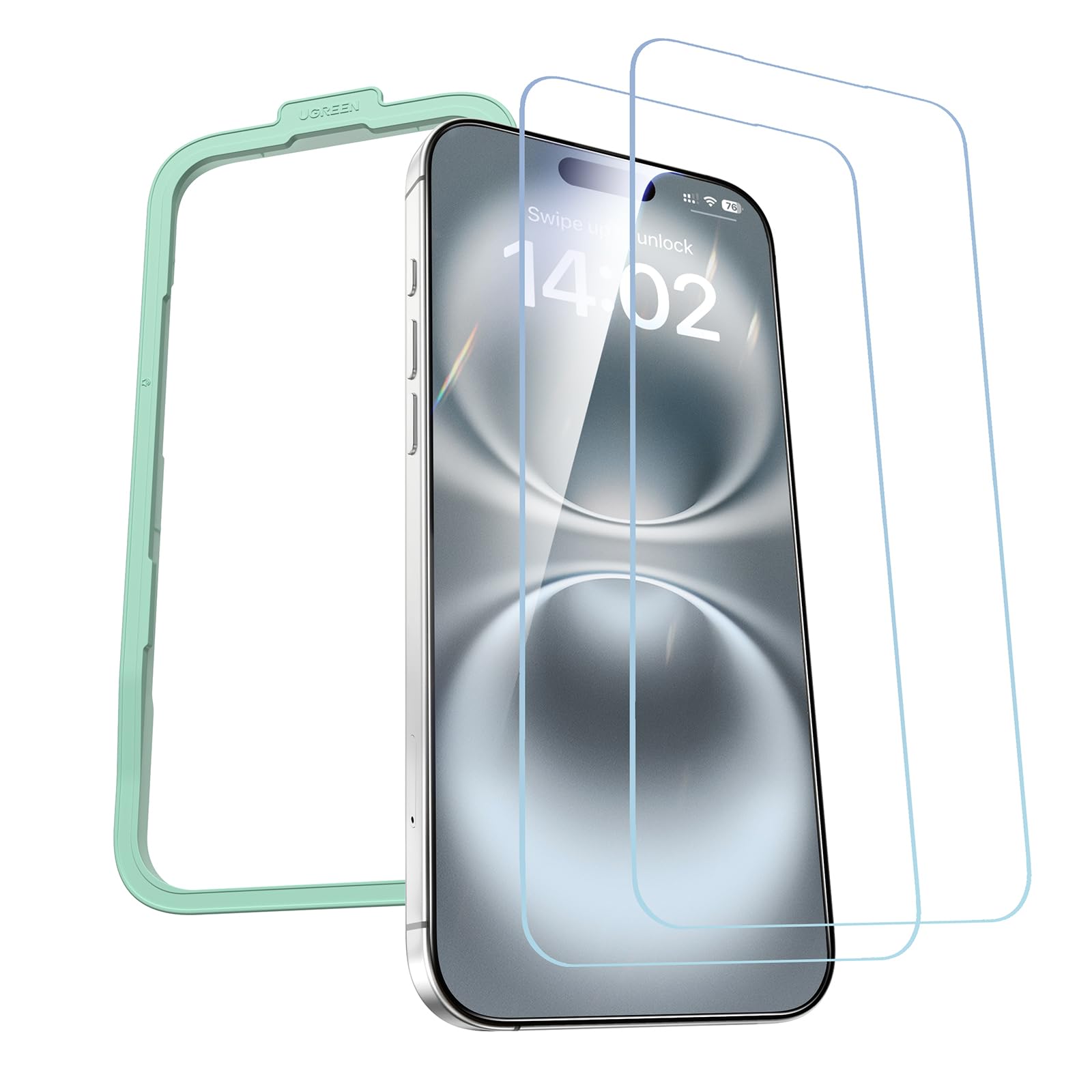 UGREEN 2 Pack Screen Protector for iPhone 15/16 HD Clear, 9H Hardness, Anti-scratch, Anti-fingerprint, Ultra Resistant, Tempered Glass Film with Easy-Installation Tool