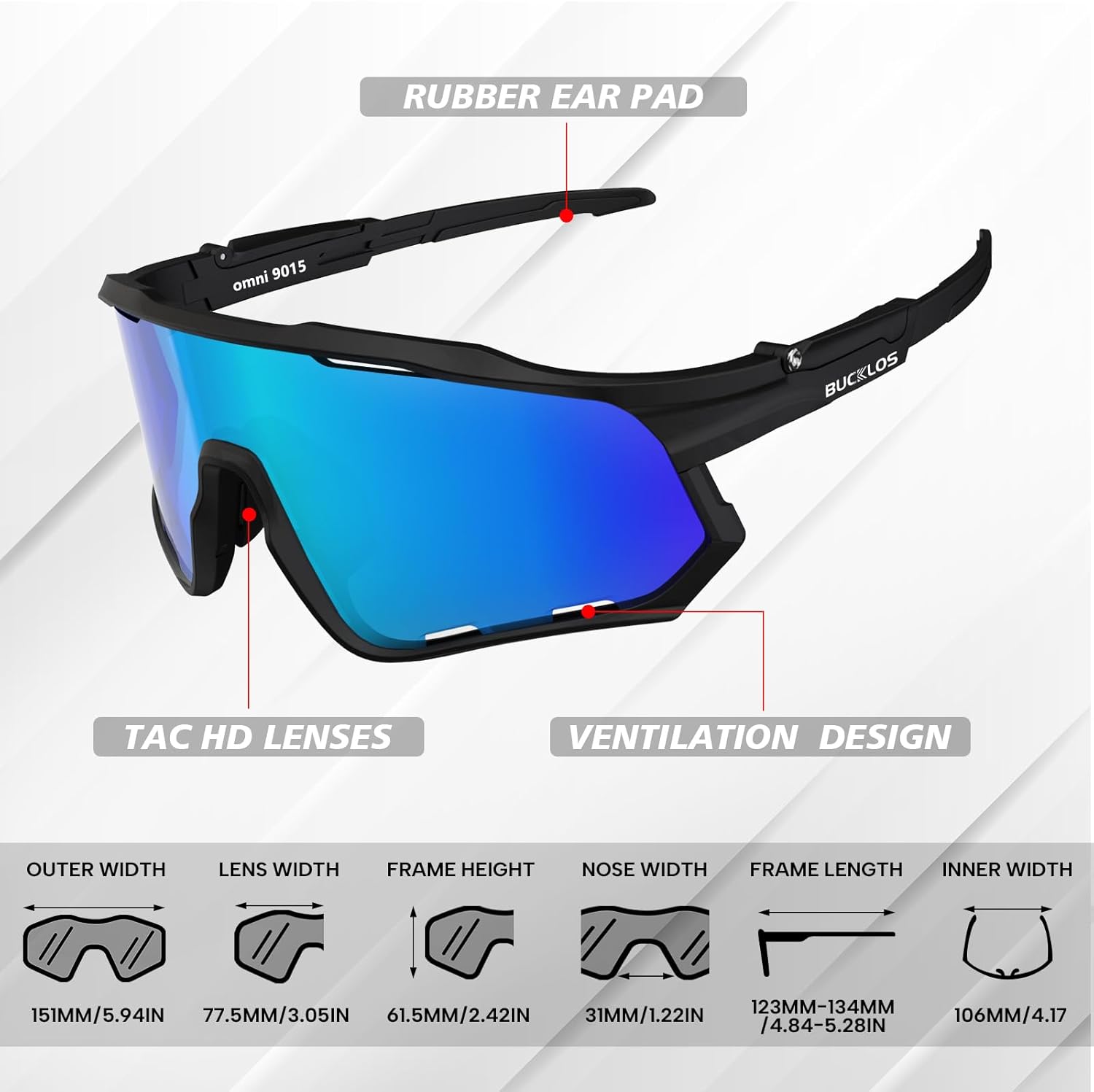 BUCKLOS Polarized Cycling Running Sunglasses for Men Women UV400 Protection,TR90 Sun Glasses for Bike Baseball Sports Safety - Image 8