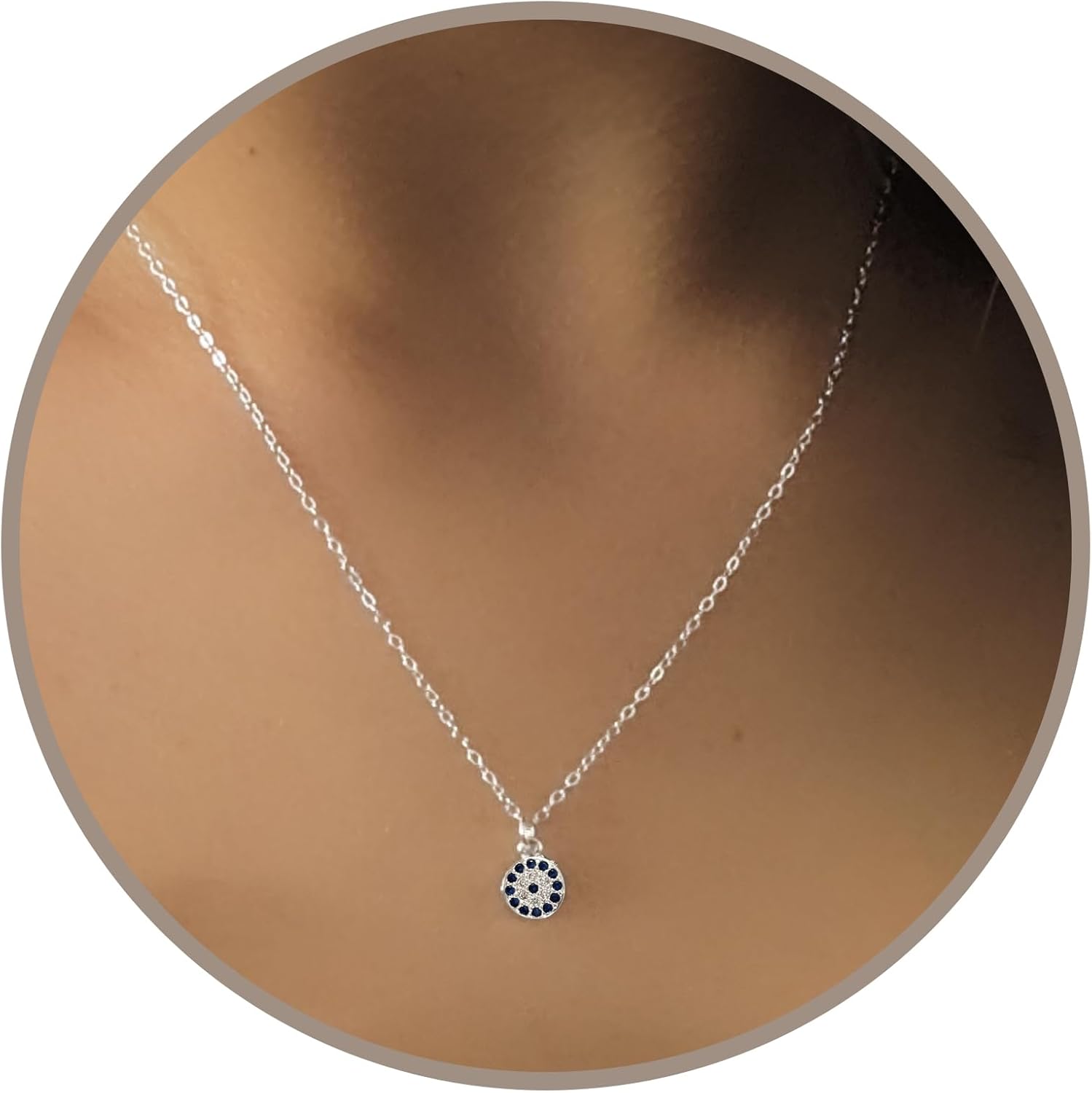 Annika Bella Blue Cz Circle Pendant Necklace, 925 Silver Chain, Simulated Sapphire Stones Charm, Minimalist Jewelry for Women