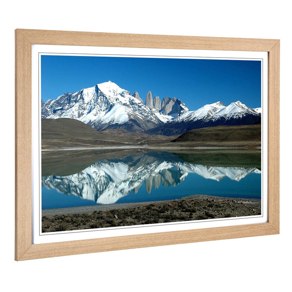Big Box Art Framed Print of Landscape Patagonia Argentina Lake & Mountain Design | Wall Art Picture| Home Decor for Kitchen, Living Room, Bedroom, Hallway, Oak, A2 / 24.5x18 Inch / 62x45cm