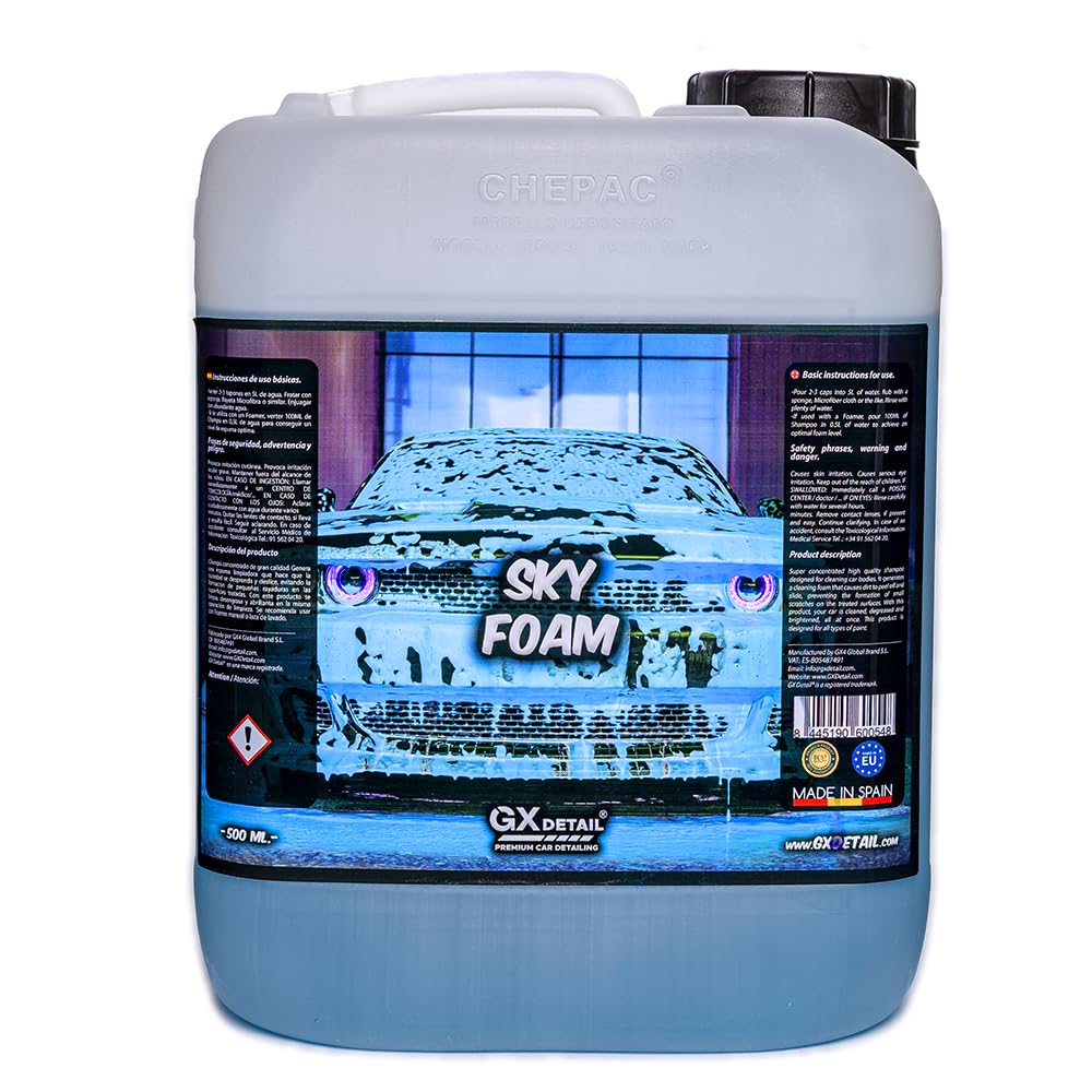 GxDetail Blue Foam 5 Litros – Espuma de Lavado Azul para Coche – Limpieza Profunda y Brillo Espectacular – Espuma Densa y pH Neutro – Seguro para Pintura - Efecto Nieve.
