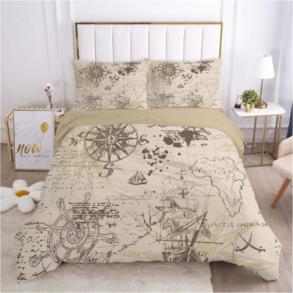 Housse de couette carte du monde pour chambre adulte et garçon blanche 220x260