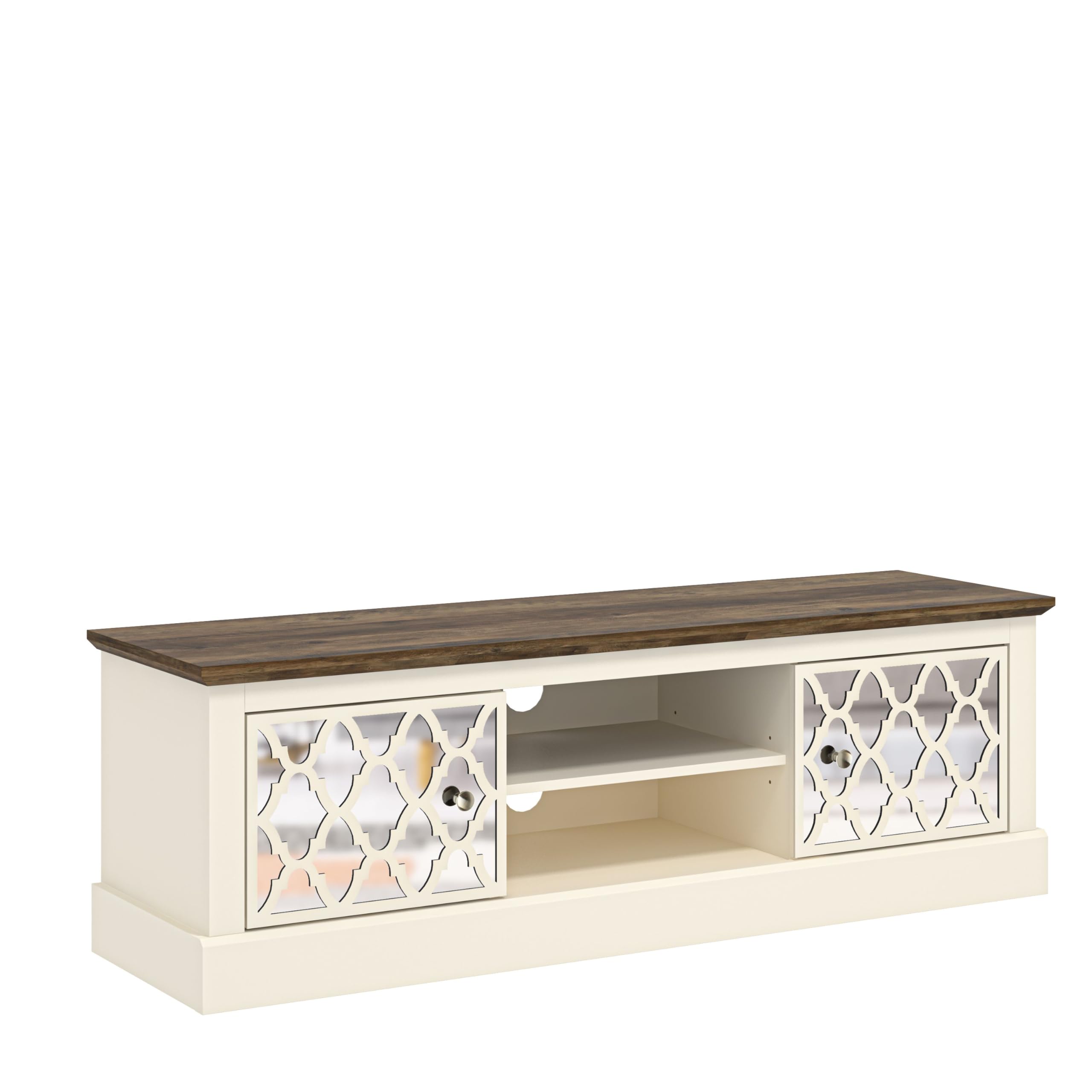 GalanoSufly 2 Door TV Unit, Entertainment Centre for up to 55" TV, TV Stand Cabinet for Living Room, Large Storage (Ivory/Oak)