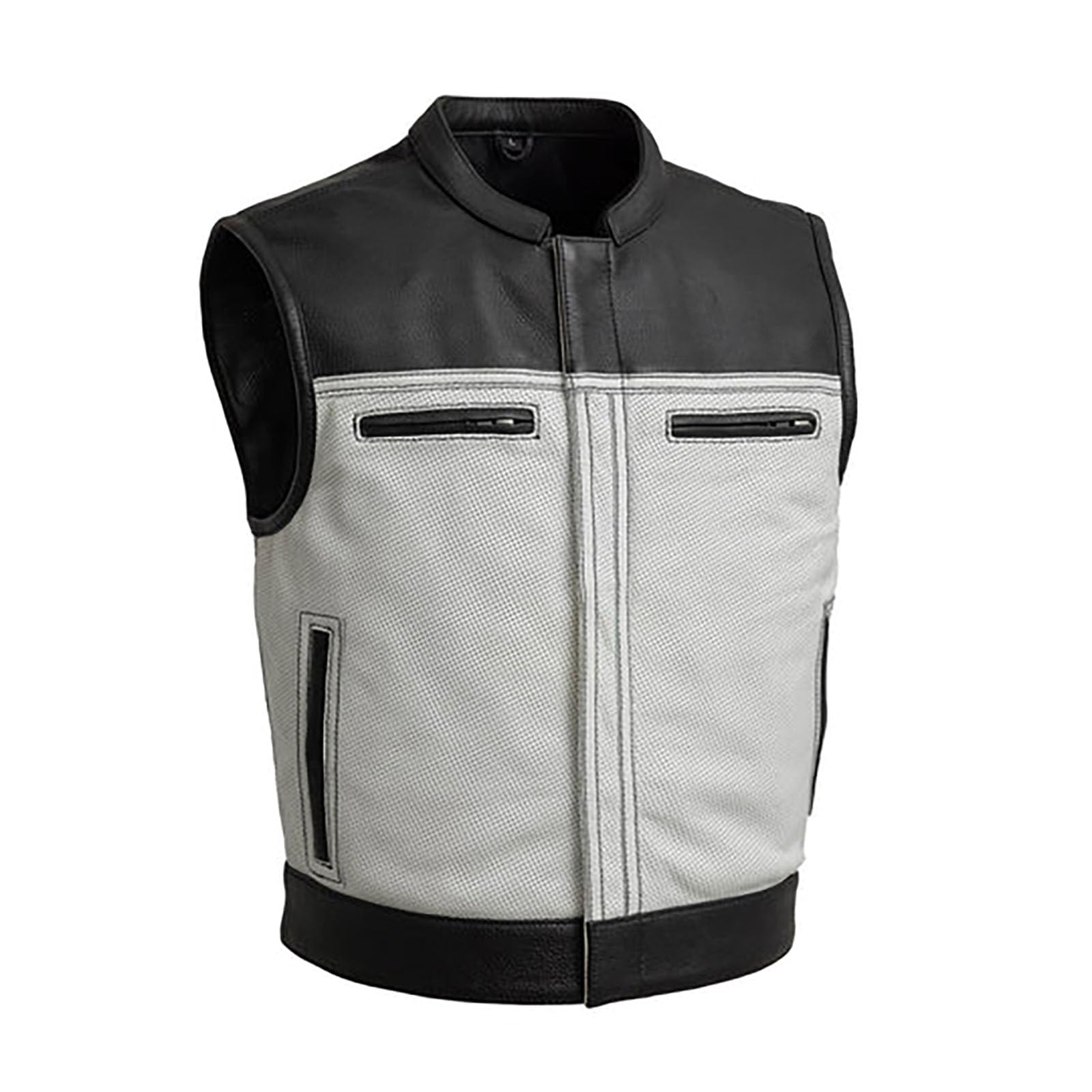 First Mfg Co Lowrider Mens Motorcycle Biker Riding Armor Club Style Black Leather, Twill, Moto Mesh, Perforated Vest