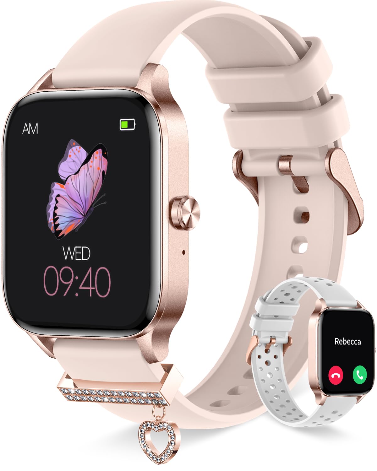 Smartwatch zegarek damski do połączeń i odpowiedzi smartwatch z powiadomieniami i wiadomościami różowe złoto