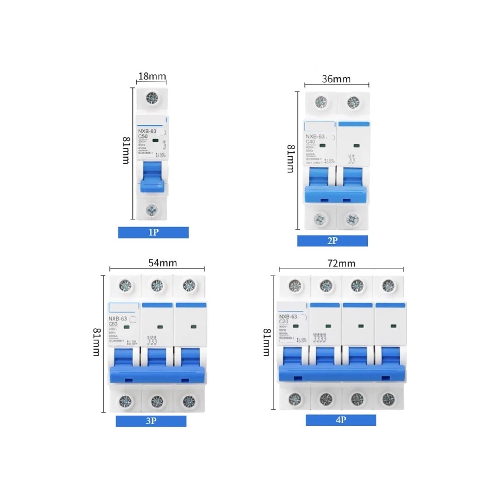 Interruptor de circuito en miniatura NXB-63, 1P, 2P, 3P, 4P, CA, 230/400V, montaje en carril DIN, interruptor de aire doméstico en miniatura, 1A, 2A, 3A, 6A (3P, 16A)