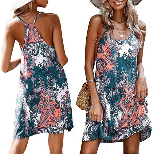 Ekouaer Women's Nightgown Sleep Tank Dress Racerback Sleepwear Chemise Adjustable Strap Floral Summer Cami Dress S-XXXL