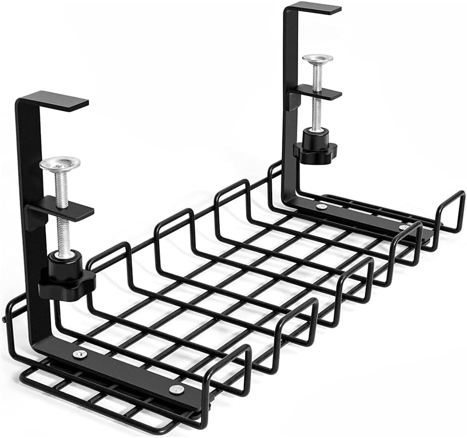 Wire Basket Shelf Under Table Storage Rack Desk Cable Management Tray Cord Organizer