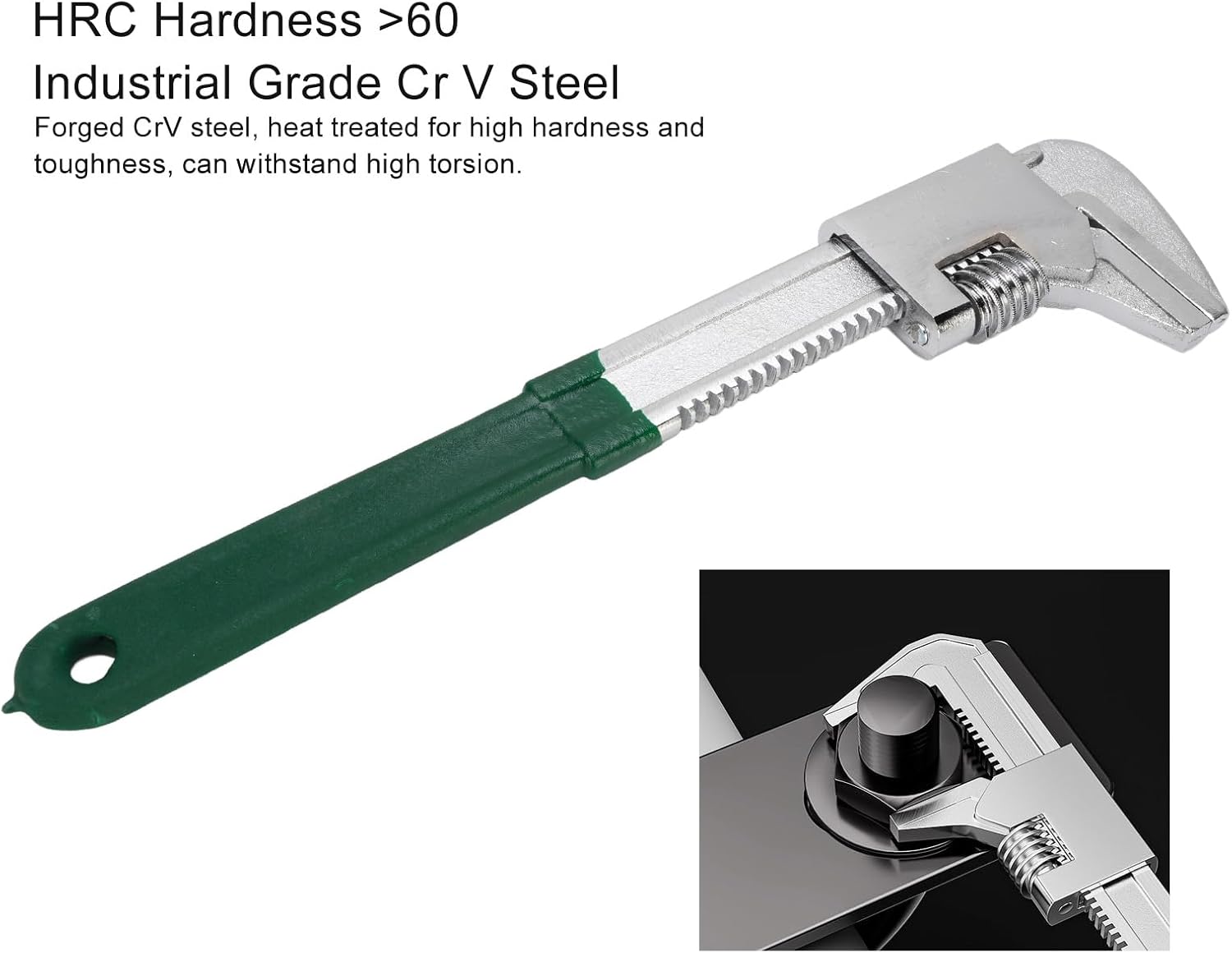Wide Jaw Adjustable Wrench Multifunctional Extra Wide Jaw Adjustable Plumbing Spanner CR V Steel Accurate F Shaped Right Angle Wrench Tool for Automobile Repairing (Green)