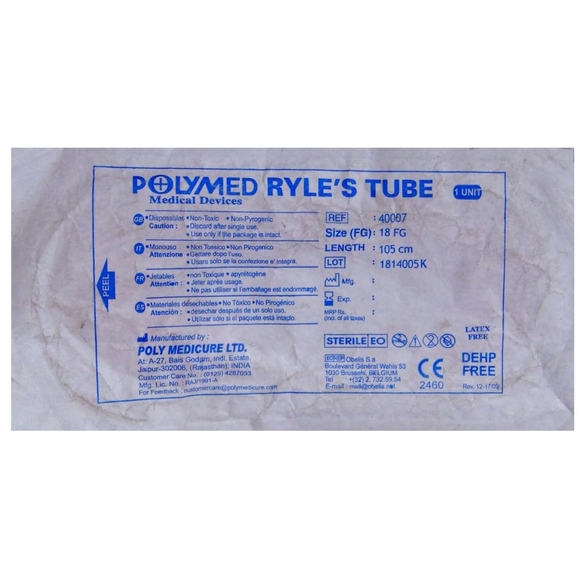 Polymed Ryles-Pack of 18g Tube