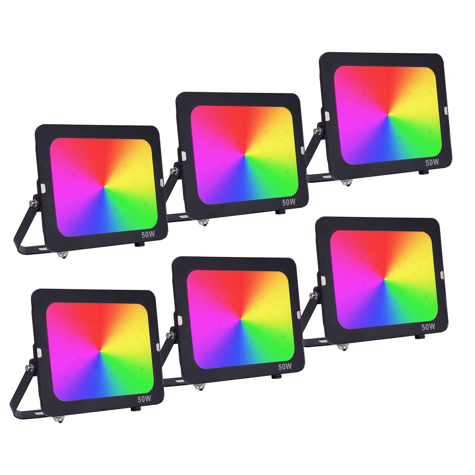 RGB LED Strahler Außen 50W,6 Stück Dimmbar LED Scheinwerfer Mit Fernbedienung,IP65 Wasserdicht Farbwechsel Fluter Disco Partylicht Stimmungslicht für Weihnachten,Halloween,Bar,DJ,Feiern,Bühne