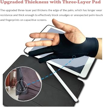 Artist's Digital Art Glove for Graphic Tablets & Paper Sketching - 3-Layer Palm Rejection, Smudge Guard (2 PCS, Small)