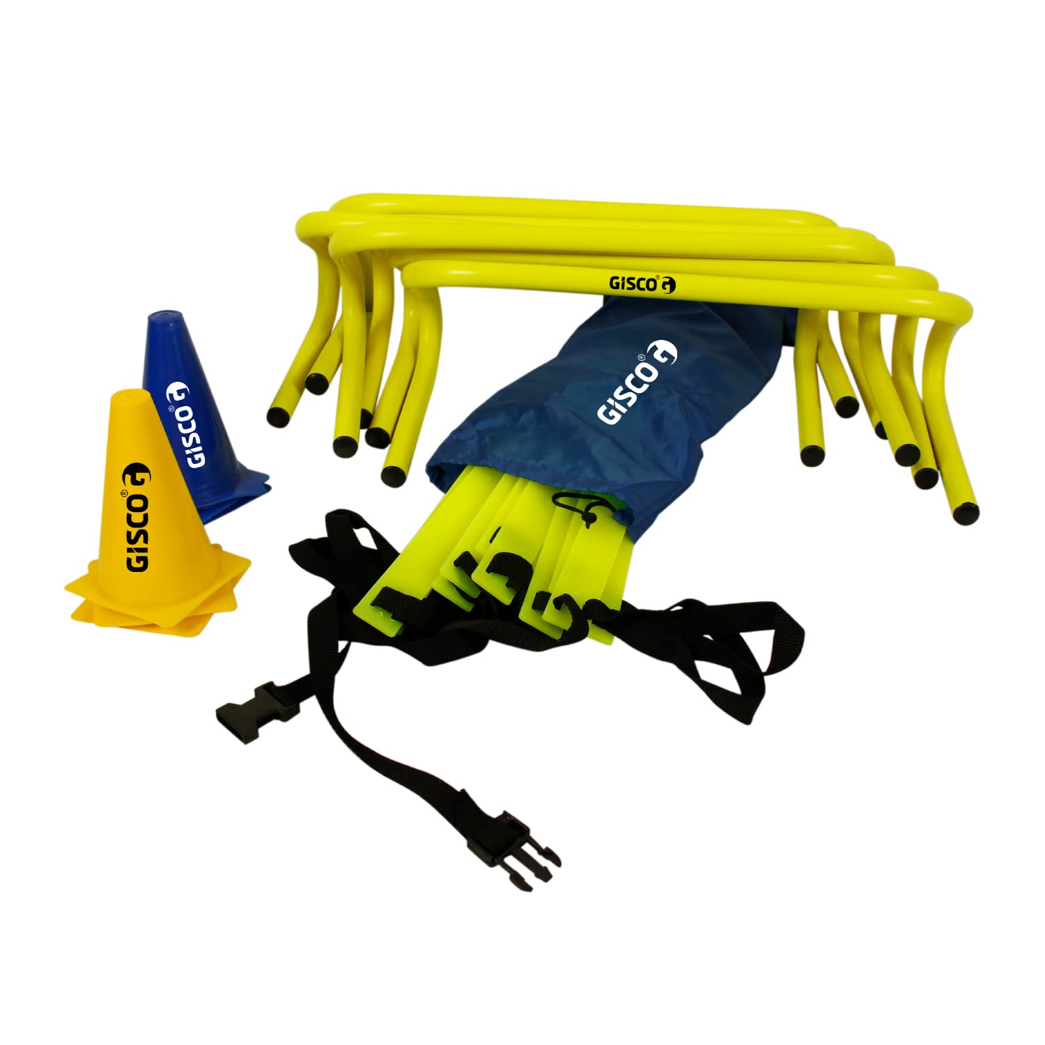 GISCO Speed and Agility Soccer Training Kit, Including 6" Hurdles - 6Pcs + 4 M Agility Ladder - 1 Piece + 6" Marker Cone - 6 Pcs + Kit Bag