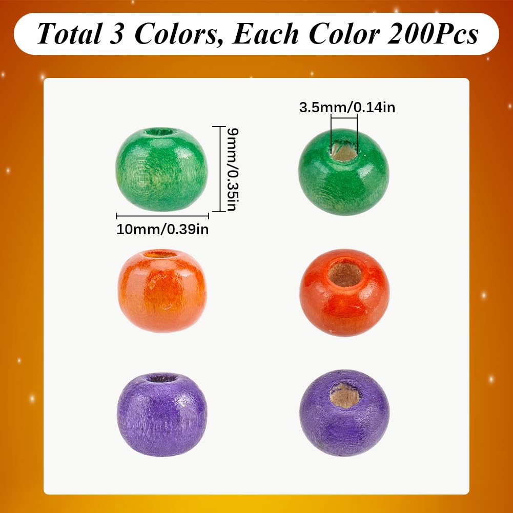 SUNNYCLUE 600Pcs Halloween Wood Bead 10mm Purple Wood Beads Bulk Natural Wooden Orange Green Rustic Farmhouse Round Spacer Beads for Beading Bracelets Earrings jewellery Making Crafts Party Ornaments - Image 2