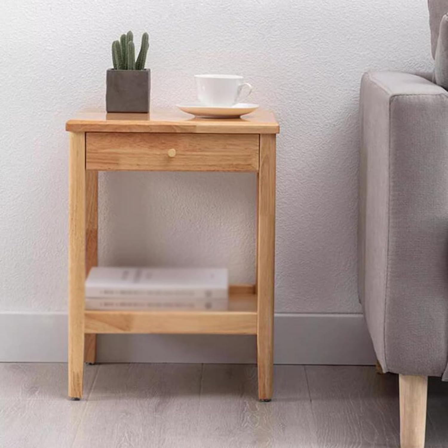 Aimery Office End Table 2-Tier Bedside Table, Square Sofa Side Table with Open Shelves and Drawers, Storage Snack Table