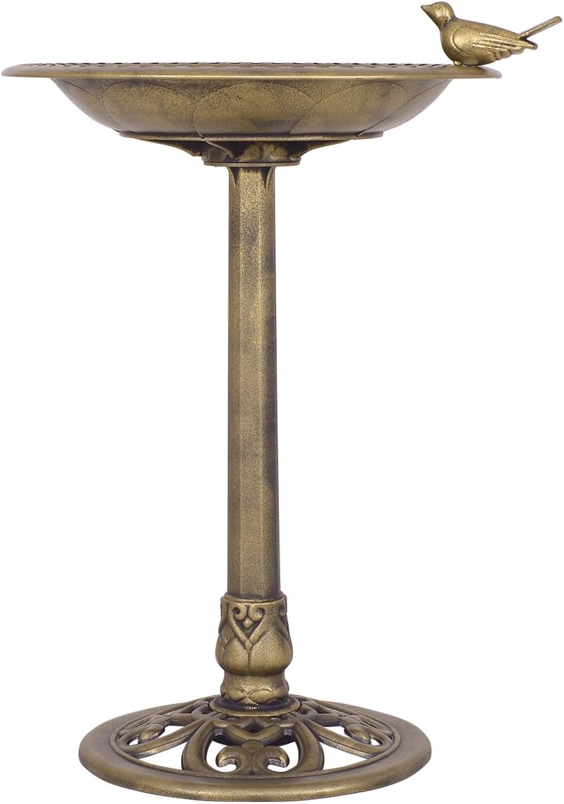 28'' H Bird Bath Bird Feeder Pedestal, Antique Resin Birdbath for Outdoor Yard or Garden, Freestanding Decoration with Sitting Place, Copper (Antique Copper)