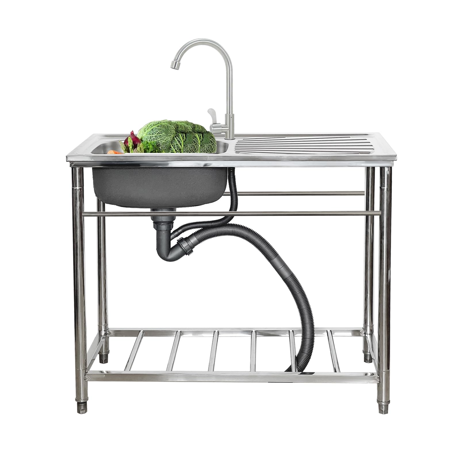 CZYWKDDPP Stainless Steel Kitchen Utility Free Standing Commercial with Faucet Drainer Unit Storage Shelves for Room Garage Basement