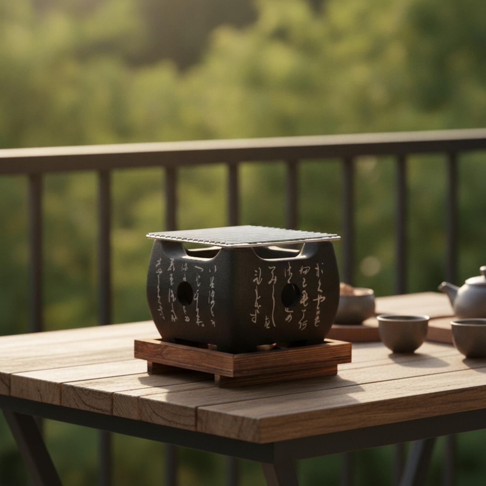 Griglia da Tavolo a Carbone Giapponese Braciere con Base in Legno Portatile Mini Barbecue a Carbone per Coppie, Casa, Giardino