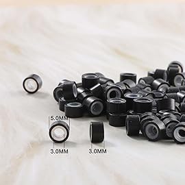 GOTDYA 1000pcs 5mm Black Extension Beads,Silicone Lined Micro Rings,MicroLink I Tip Weft Beads for Hair Tinsel and Feathers Extensions