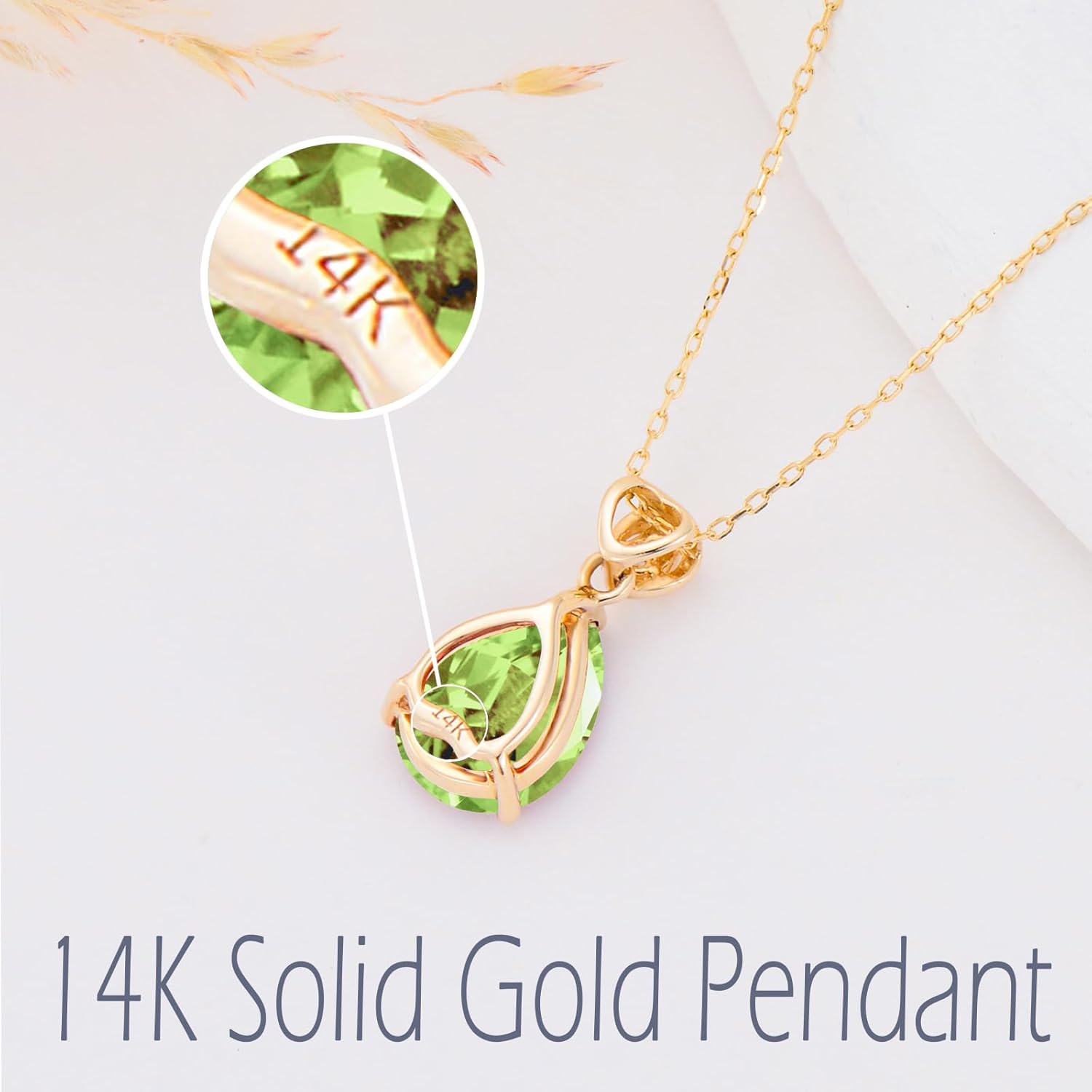 14k Gold Pear Gemstone Birthstone Necklace with Real Diamond(I2-I3 Clarity),2 Carat Teardrop Created Birthstone Anniversary Birthday Mother's Day Necklaces for Women Mom Her - Image 3