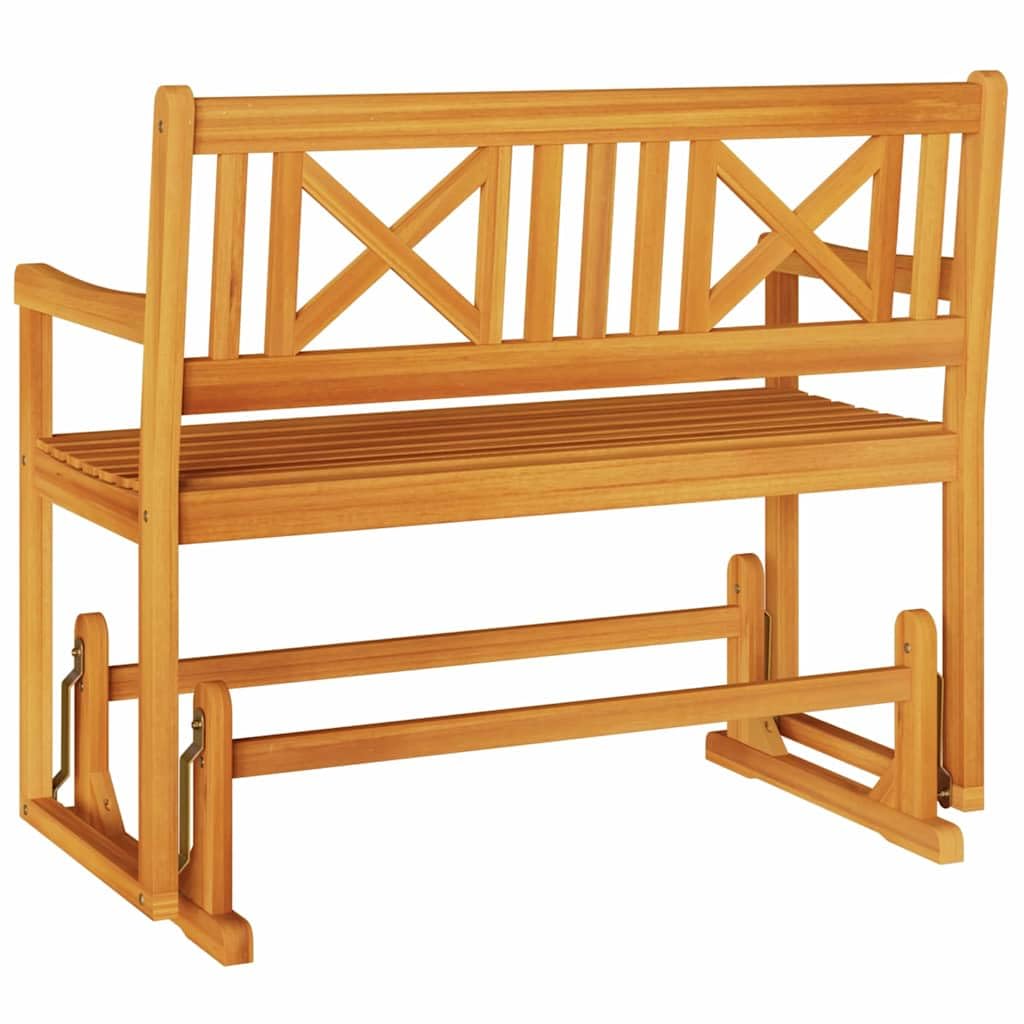 Ławka ślizgowa brązowa 110 x 59 x 97 cm, wykonana z litego drewna akacjowego, odporna na warunki atmosferyczne, do ogrodu, na taras i werandę, trwałe meble zewnętrzne