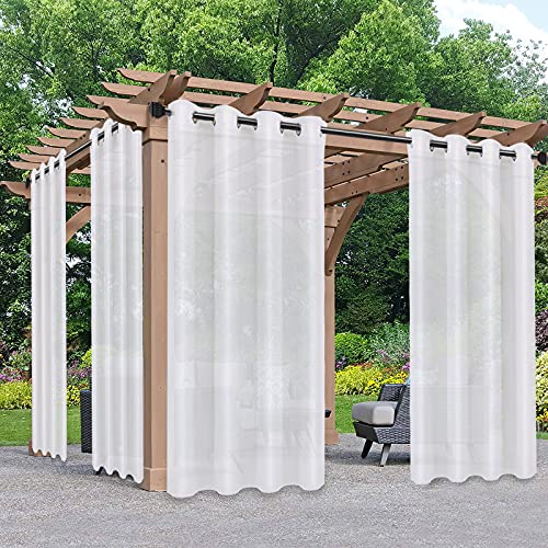 PureFit Sheer Outdoor Curtains for Patio Waterproof/Weatherproof, Fade Resistant Outside Voile Curtains for Gazebo, Front Porch, Pergola, Sun Filtering Privacy Curtain, 54 x 84 inch, Set of