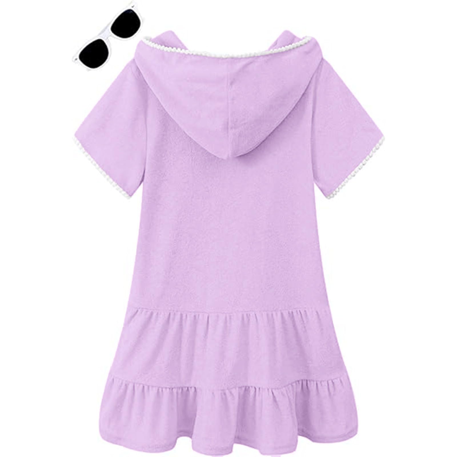 Bademantel Kinder Kurzarm Rüschen Kapuze Cover Up mit Sonnenbrille Saugfähige Schnelltrocknend Strandkleid Frottee Reißverschluss Badeanzug Weich Gemütlich Strandtuch