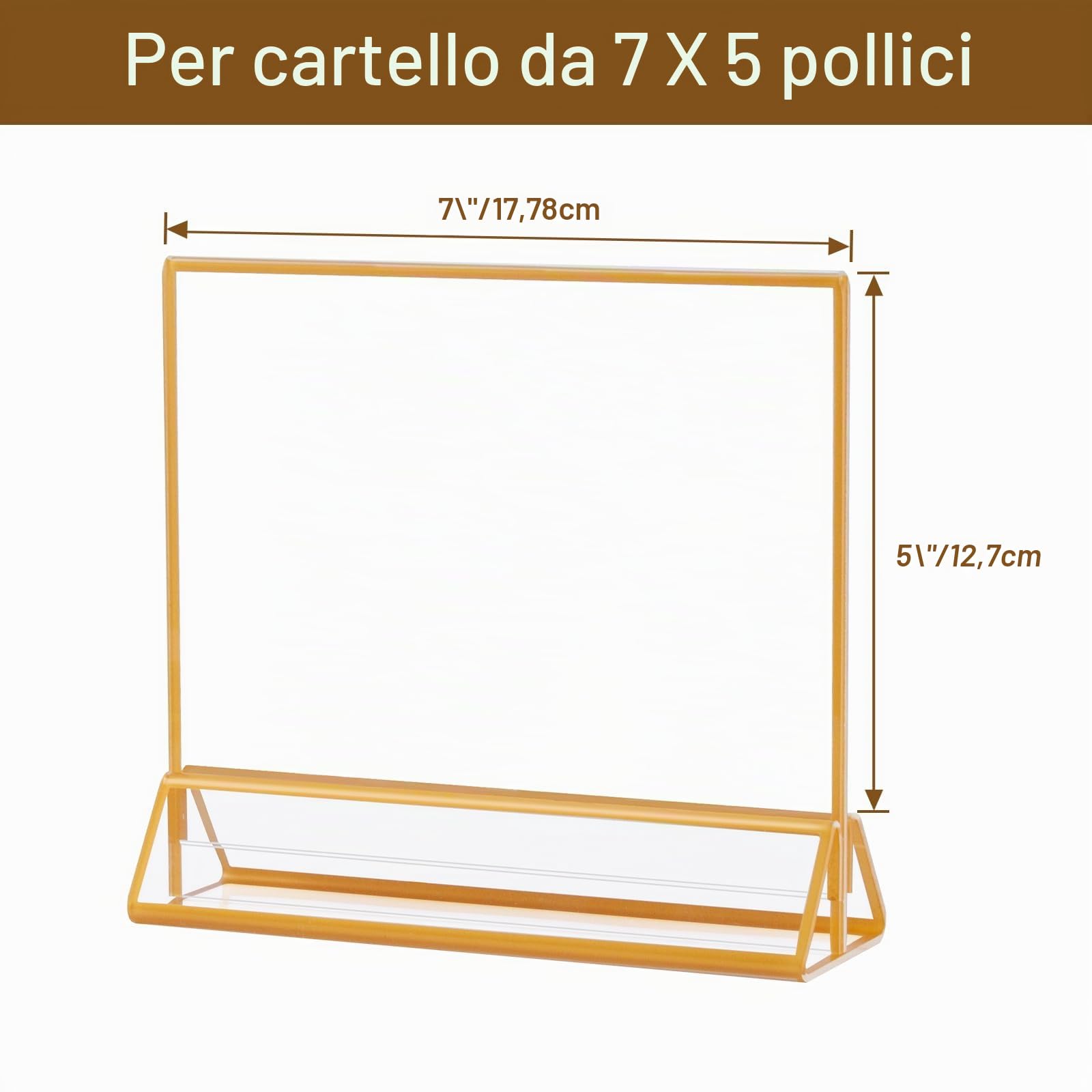 13 x 18 cm Porta del segno acrilico orizzontale con bordi dorati, menu tavolo a doppia faccia chiari con cornici per i numeri da tavolo per matrimoni, cartelli del ristorante, foto - confezione da 6
