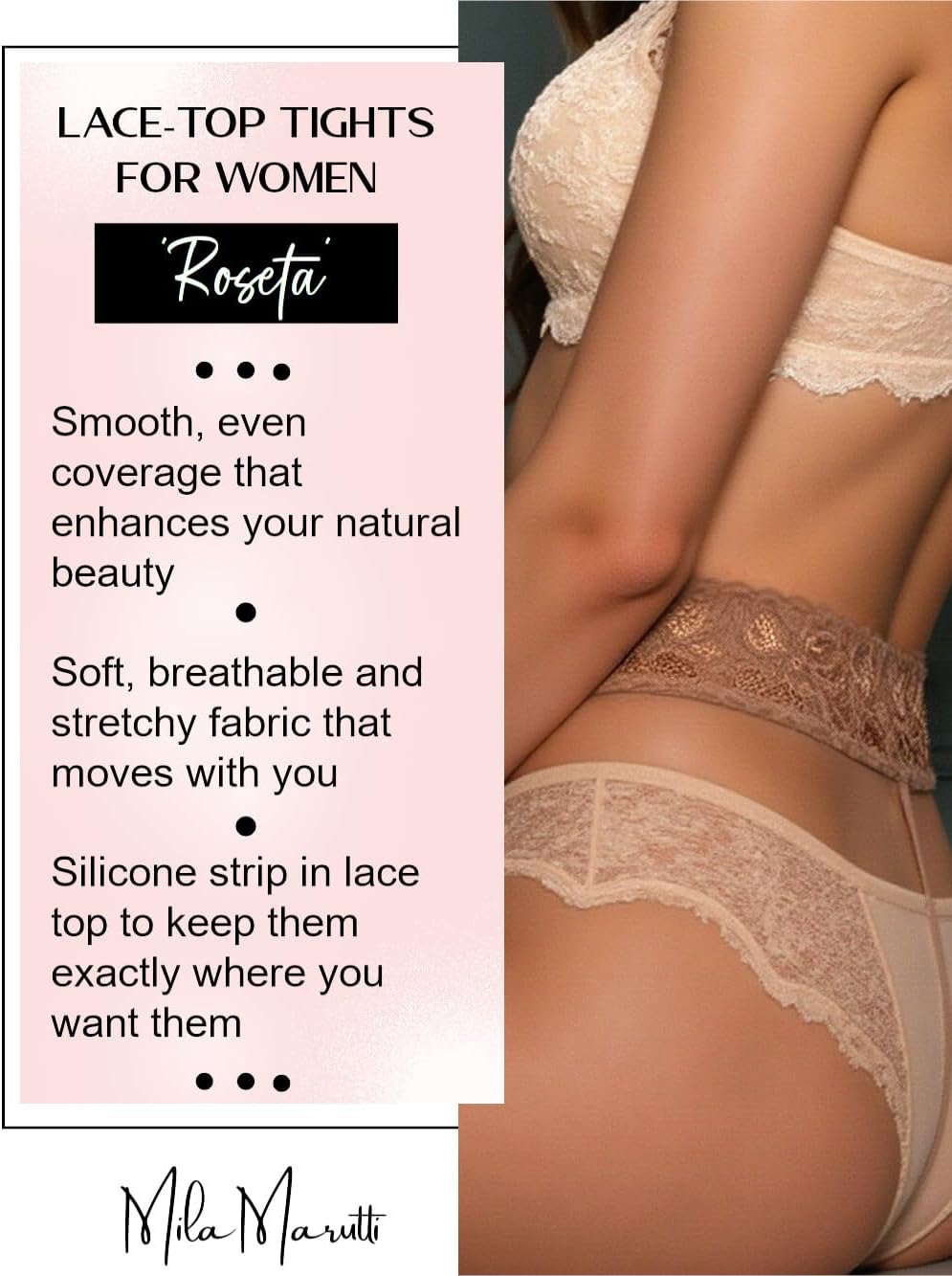 Mila Marutti Sheer Tights for Women - Pantyhose Stockings with Lace Top - Image 3