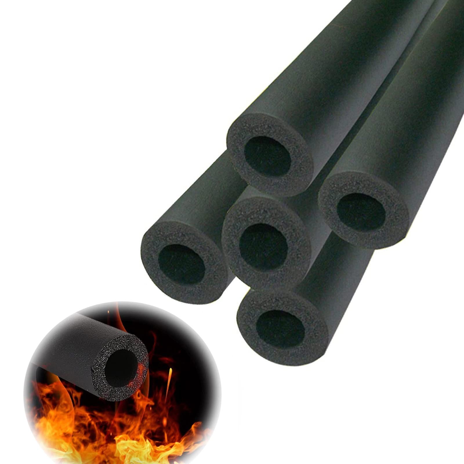 Pipe Insulation， Closed Cell Rubber Foam Pipe Insulation Tube Pre-Slit Adhesive Black 1.8m 6-48mm ID(25mmx9mmx1.8m)