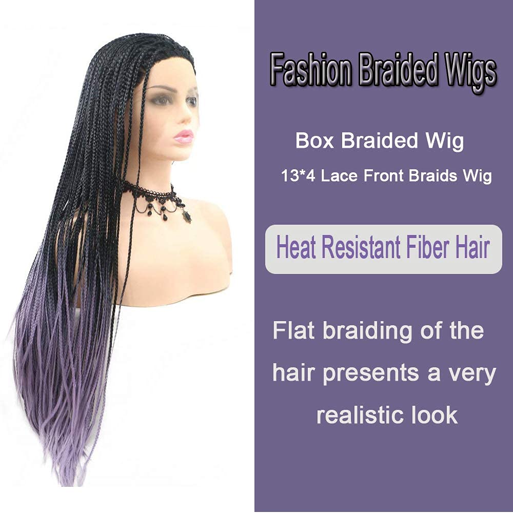 Amazon.com : Braided Wigs Long Black Purple Lavender Box  display picture 3
