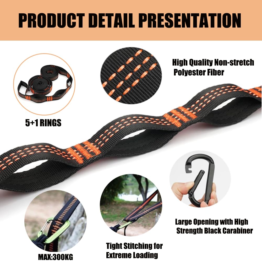 Cinghie Per Amaca - 2 Pezzi Da 2m, Con Moschettoni, Per Esterno, Capacità 300kg - Foto 2