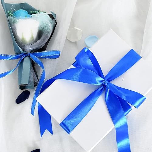 Vista 7 de TONIFUL 1 Inch x 100yds Royal Blue Satin Ribbon, Thin Solid Color Satin Ribbon for Gift Wrapping, Crafts, Hair Bows Making, Wedding Party