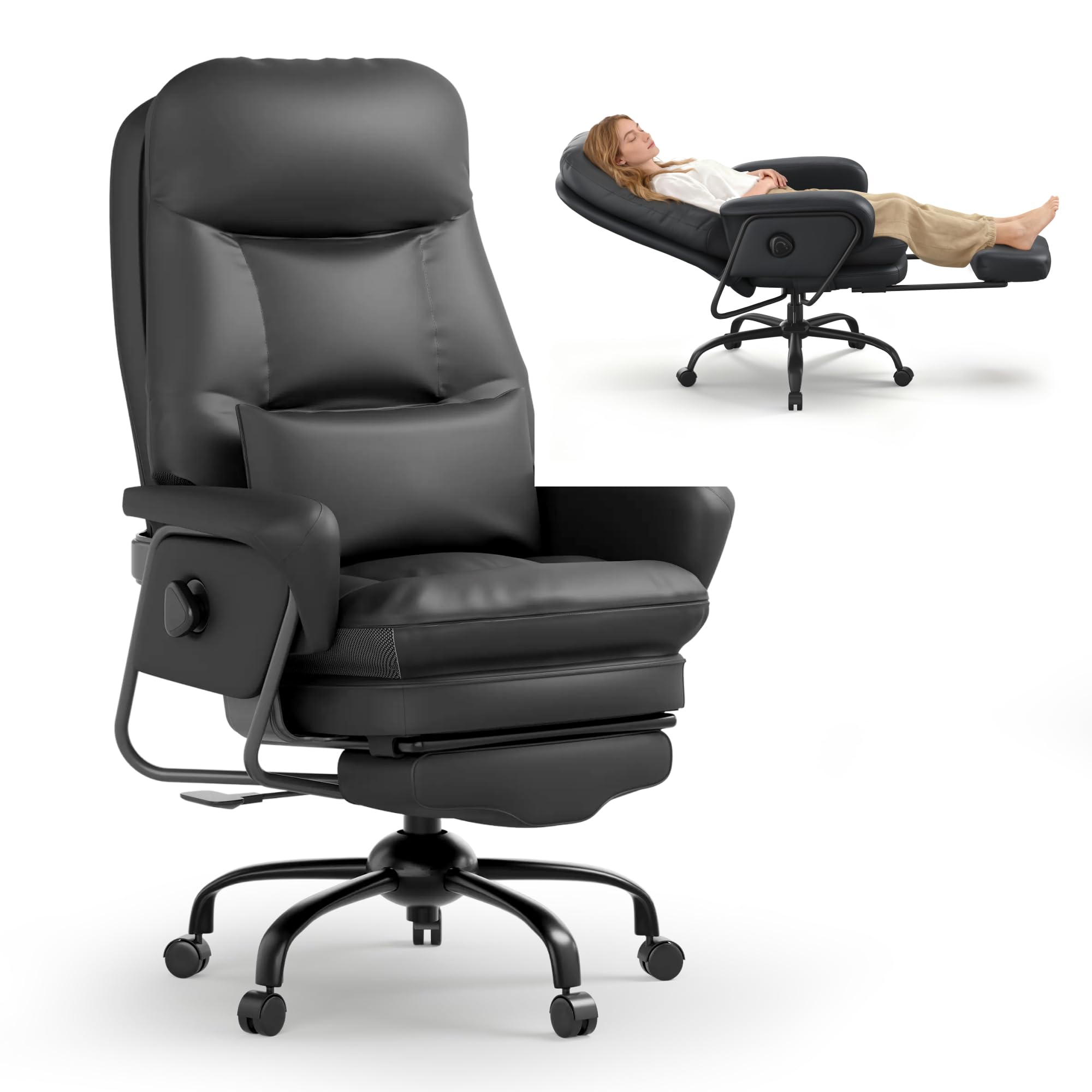 FLEXISPOT Luno Chefsessel Ergonomischer Bürostuhl mit Fußstütze | 160° Liegefunktion, Katzenkratzfestes Kunstleder Ideal zum Arbeiten, Entspannen & Mittagsschlaf Beige