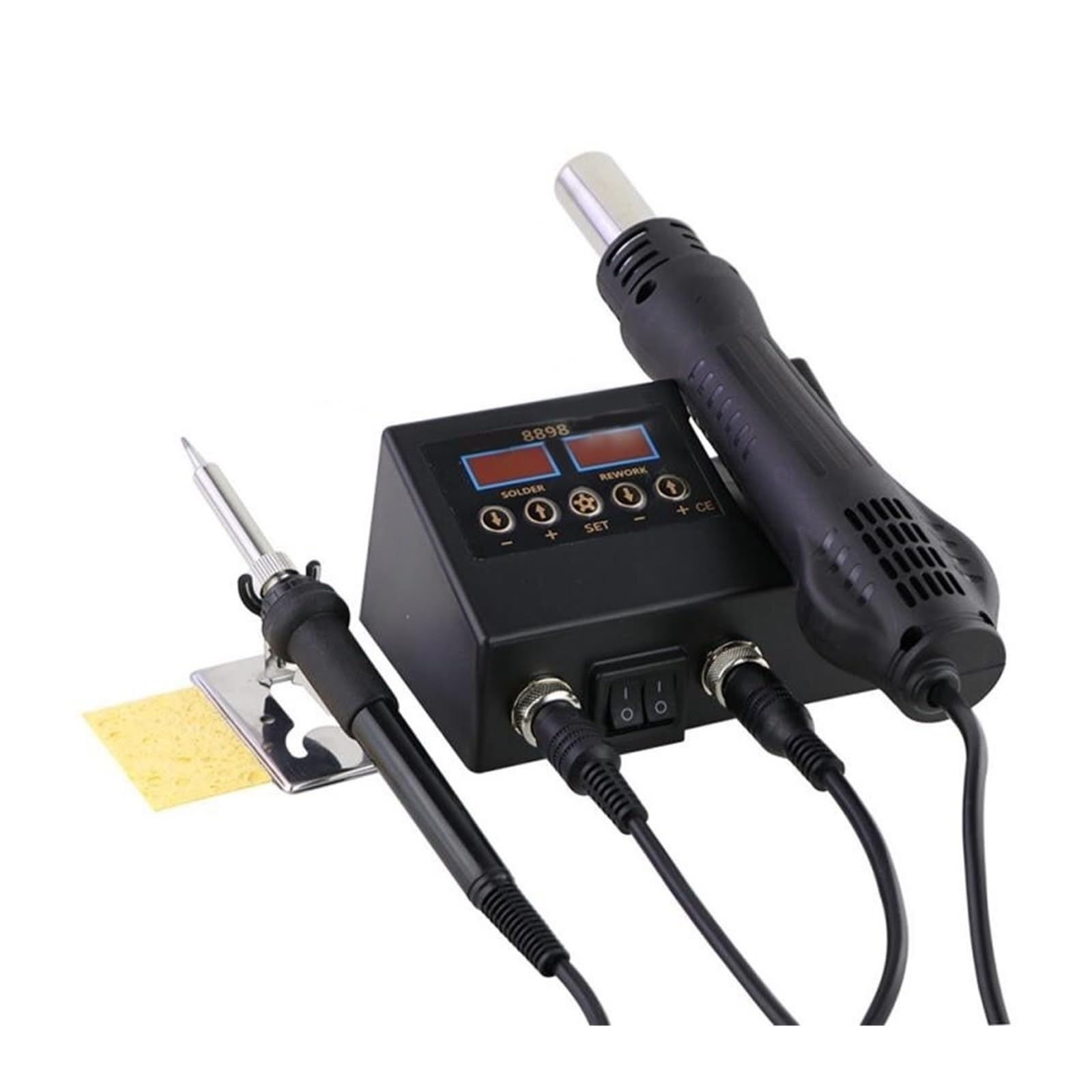 Estación de Soldadura, Pistola de Calor 8898, Soldador eléctrico con Pantalla Digital Dual, estación de Soldadura Dos en uno, Herramienta de Mantenimiento de Soldadura combinada (Juego de 1)