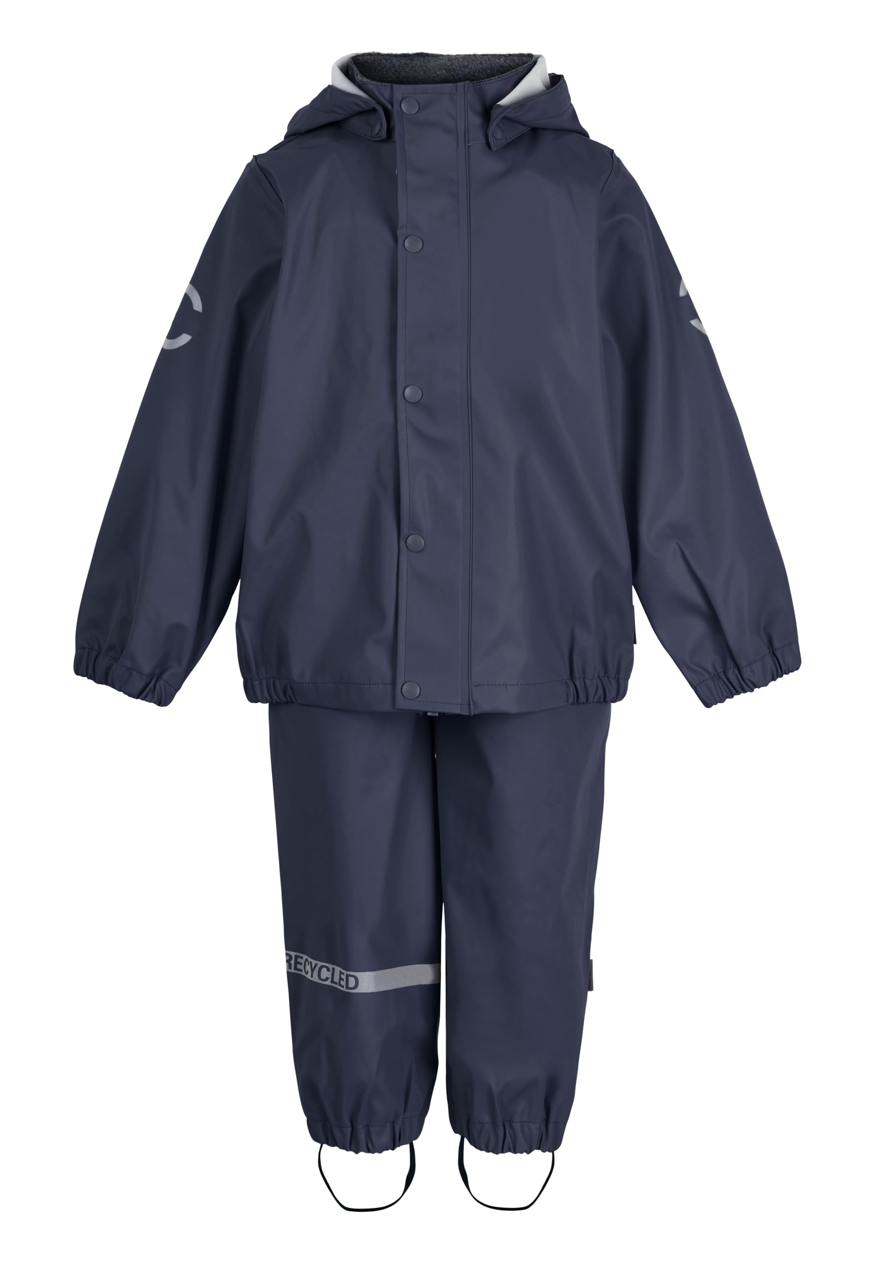 Mikk-line PU Zweiteiliger Regenset mit Trägern | Oeko-TEX Standard 100 | 100% recyceltem PU-Material | Für Jungen Und Mädchen | Regenhose und Regenjacke | Reflektierenden Details
